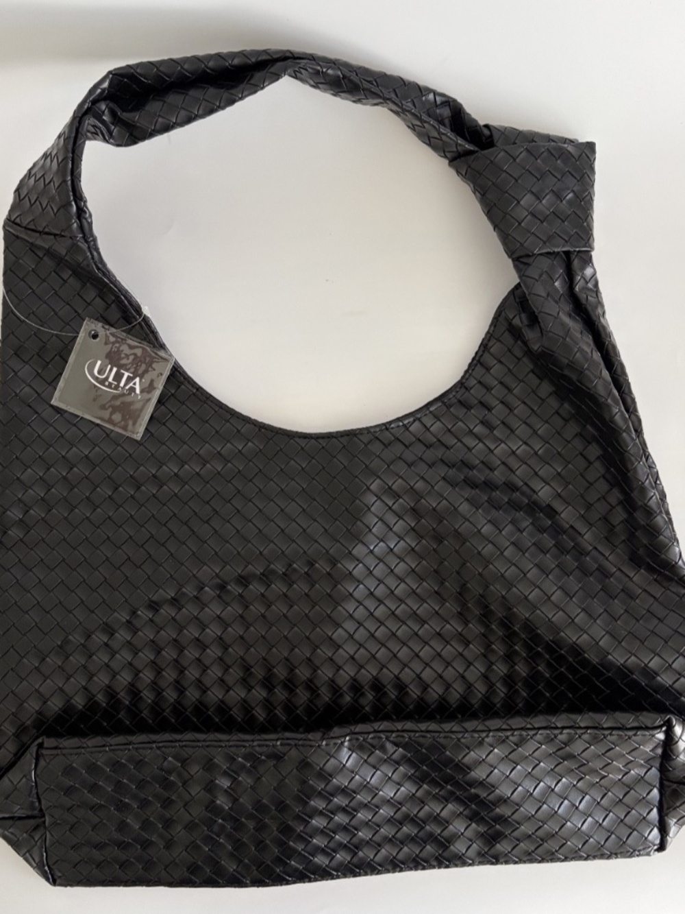 NWT Ulta Beauty Woven Shoulder Hobo Tote Bag Black Faux Leather New Purse